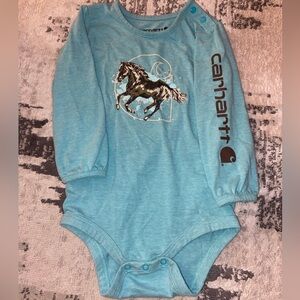 Carhartt teal Onesie with Horse logo- size 18M